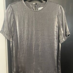 Shimmering Vintage Silver Metallic Short Sleeve Top